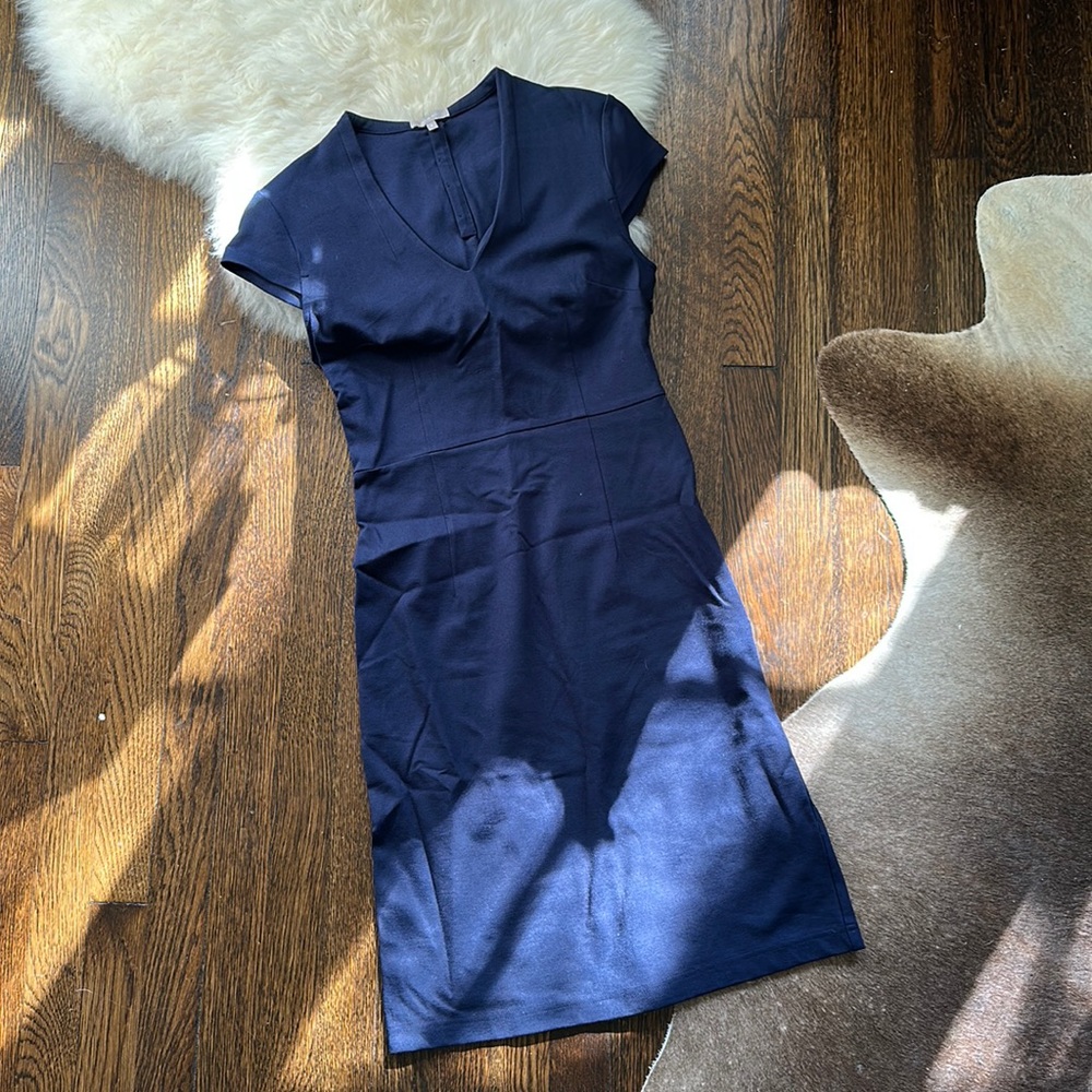 Ellie Kai Womens Blue V Neck Side Zip Short Cap Sleeve Bodycon Dress